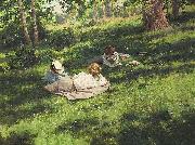 Three reading women in a summer landscape johan